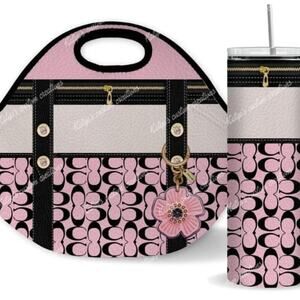 20oz Black and Pink Purse Tumbler with Matching Lunch Tote Set